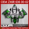 Kawasaki Ninja ZX 636 600CC ZX-600 ZX-6R ZX-636 ZX-6R ZX-636 ZX-6R 00 01 02緑色の白いNew 37HC.144 ZX 600 CC 6 R ZX 6R ZX-636 2000 2002射出成形型フェアリング