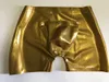 Mustrantas Sexy Gold Men's Fetish Latex Shorts 3D Bolsa Crotch Codpient