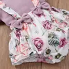 Citgeett Summer Sweet Baby Girls Outfit Solid Fly Sleeve Top Floral Printing Jarretelle Shorts Bow Headwear Clothing set J220711