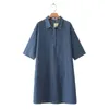 Plus Size Dresses Denim Shirt For Women Clothing Fashion Half Sleeve Hem Slit Temperament Dress Summer G5-6870Plus