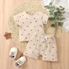 Toddler yaz kıyafetleri erkek bebek izleme sevimli güneş baskı cep pamuk keten tshirts şort takım elbise moda çocuklar kıyafetleri 220608