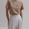 WOTWOY Summer Casual Solid T-shirts Women Fake Pocket O-Neck Cotton Short Sleeve Tees Female Basic Loose Soft Tops Harajuku 220514