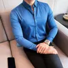 Camisas casuais masculinas Man Slim Fit Dress Shirt Marca Lapeel Slave Chemise Homme Buisness Office com bolso preto S-5xlmen's