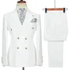 Neueste Mantel Hose Designs 2021 Weiße Doppelbrust Männer Anzüge Business 2 Stück Set Man Hochzeit Abendkleid Anzüge Jacke Hosen