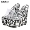 Eilyken New Super Pvc Transparent Zebra Women Wedge Slippers Roman Open Toe Platform High Heels Sandals Summer Female Shoes