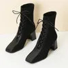 New Fashion Women Martin boots Stitching Knitted Elastic Stockings Boots High-heeled Short Boot Square Toe Women's Shoes