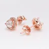 Authentieke 925 sterling zilveren oorknopjes met verhoogd hart. Originele doos voor Pandora Rose Gold Women Girls Love Earring-set