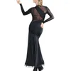 Abbigliamento da palcoscenico Abito da ballo da sala da ballo con maniche a rete nera per abiti da ballo Valzer Costumi da tango Ballo spagnolo DressStage