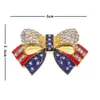 10 Pcs/Lot American Flag Brooch Crystal Rhinestone Bow-knot Shape 4th of July USA Patriotic Pin