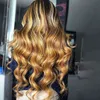 Nxy Hair Wigs Highlight Human Hd Brazilian Ombre 30 Inch Honey Blonde Body Wave Pre Plucked Colored for Women 220609