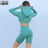 Damen-Trainingsanzüge, nahtlose Anzüge, Damen-Set, Workout, Sportbekleidung, Fitnessstudio, Kleidung, Fitness, langärmelig, bauchfreies Top, BH, hohe Taille, Leggings, Sportanzug