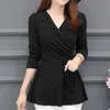 Casual Winter Plushed and Thickened Bottom Women top Blouse Full Sleeve lace Large V-neck Purple tops s Shirt 220402