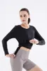 Yoga Outfit Neck Fitness Side Slit Top Sports T Shirts For Women Long Sleeve Gym Stretch TopsYoga