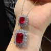 Ankomst Ruby Gemstone Halsband Pendant Ringörhängen Kvinnor S Luxury Wedding Party Fine Jewelry Set Vintage Female Gift 220718