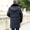 Casaco de inverno Down Men a idade de meia idade casual encapuzado casacos de luxo colarinho de pele de alta qualidade grossa longa down jacket Men 201210