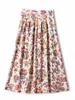 Skirts French Elegant Floral Print Pleated Long Skirt Women 2022 Summer Spring Fashion High Waist A-line Midi Office LadySkirts