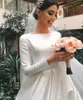 متواضع زائد حجم بسيطة خط ساتان فستان الزفاف فستان طويل الأكمام Beteau Neck Court Train Bridal Bride Bride Robe de Mariage Custom