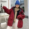 새로운 패션 공간 면화 패딩 코트 여성 겨울 후드 레디 문자 인쇄 따뜻한 재킷 숙녀 여가 레저 두껍게 주머니 Manteau Femme 210414