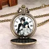 Zegarki kieszonkowe retro brąz/czarny wzór anime tarcza kwarcowa zegarek vintage modny naszyjnik zabytkowy zegar kieszonkowy
