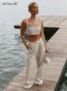 Mnealways18 Cotton Linen Women Summer Outfit Sleeveless Crop Top And Palazzo Pants 2 Piece Set Female Midriff Top Pants Suits 220704