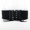 Kemerler Rulsetik Gotik Kadınlar Cummerbunds Siyah Dantel-up Elastik Kemer PU Deri Patchwork fırfırlar geniş moda elbise aksesuarlar forb22