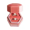 Sześciokąt aksamitne pierścień pierścień podwójne magazynowanie uchwyt na wisiorek kolczyki naszyjnik biżuteria opakowanie pudełka prezentowe