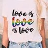 Love Is Rainbow Graphic T-shirt Womens Lesbian Pride Cartoon Lady Harajuku Top Tee Female