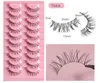 10 paires d'extensions de faux cils Wispy réutilisables faux cils de vison 3D naturels doux cils légers à bande transparente