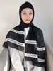 2022 musulman en mousseline de soie gland Hijab châles avec écharpe en dentelle blanche femmes couleur unie tête enveloppes femmes Hijabs foulards dames