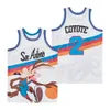 映画の映画のバスケットボールX wile 2つのコヨーテ・ルーニーチューンズジャージーキャンプヒップホップのための純粋な綿のヒップホップ刺繍とステッチブルーレッドホワイトカラーチーム