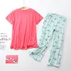 Pyjamas mit Dackel-Aufdruck für Damen, gestrickte Nachtwäsche, 2-teiliges Set, Übergröße 3XL, Kurzarm-Lounge, dünner Sommer, T13809A 220329