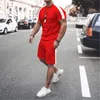 Męski dres 2 sztuk zestaw lato solidny sport hawajski garnitur z krótkim rękawem t shirt spodenki casual moda mężczyzna odzież 3xl