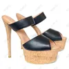 Rontic 2022 Handgjorda kvinnor Mules Sandaler Sexiga Stiletto Heels Peep Toe Elegant Svart Vit Casual Skor Damer US Storlek 5-20