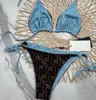 2022 Klassieke damesbikini-ondergoedset Textiel geruit bedrukt damesbadpakbikini's Hoge taille verzameld damesbadmode