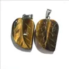 Pendant Necklaces Trendy 2 Pcs Silver Plated Leaf Shape Tiger Eye Stone For Gift Gray Agates Plant JewelryPendant Heal22