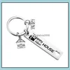 Keychains mode -accessoires roestvrij staal huisverwarming sleutelhanger hanger familie liefde creatief huis lage decoratie sleutelring 12x50 mm whol