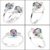 Cluster Rings Jewelry Holiday Gift Womens Fire Rainbow Color Mystic Topaz Gems 925 Sterling Sier Ring Russie Américaine Australie Mariages Dro