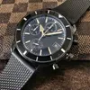 Relógio masculino à prova d'água quartzo 43mm Silicone Strap Blue Business Fashion Moda Super Ocean Watch 904L