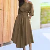 Women Elegant Sexy Off Shoulder Party Dress Summer Tie-Up A-Line Dress Office Lady Casual Short Sleeve Pocket Dress Vestido 220406