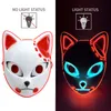 2022 LED Glowing Cat Face Mask Cool Cosplay Neon Demon Slayer Fox Maschere per regalo di compleanno Festa di carnevale Masquerade Halloween