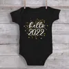 Rompers Hello 2022 född baby bodysuit bomull kort ärm spädbarn onesie kropp pojkar flickor år ropa kläder jul