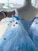 Платье Lilac Quinceanera 2023 с мысом 3D цветочные блестки из тюля Puphy Sweet 16 Howns vestidos de 15 Anos Corset Corset Back Sky-Slue Pink Yellow Nl