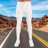 Män jeans män mode casual vit rippad för män byxor smala mager stretch denim man elastisk midja jogging byxor
