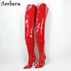 Sorbern 90cm Extreme Długie Buty Grube Podszewka Crotch Udo High Boot Unisex Stilettos 12 CM 18cm Niestandardowe Szerokie Szczupłe Nogi Fit Boot