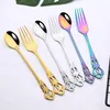 Dinnerware Sets 6Pcs Shiny Gold Long Handle Spoon Set Stainless Steel Flatware Cutlery Stirring Drink Ice Cream Dessert Tea