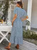 Ladies Vintage Long Floral Print Summer Dres Allentato Casual Button Bohemian Beach Dres Sundress Robe Vestidos Donna 220613