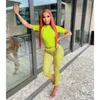 Summer Mesh See Through Tracksuits For Women Solid Short Sleeve Tops And Slim Sports Pants Sexy Nightclub 2 Piece Sets W8293