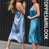 Toppies Luxury Glänsande Imitation Silk Party Dresses For Women Sexy Sundress Fashion Ladies Vestidos 220402