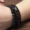 4pcs Set Natural Lava Stone Strands Wooden Beaded Bracelets For Men Handmade Charm Party Club Male Jewelry