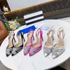 Aquazzura Crystal-embelshish Buckle Stain Pumps Shoes Spool Heels Sandals 여자 고급 디자이너 드레스 신발 저녁 슬링 백 샌들 9.5cm